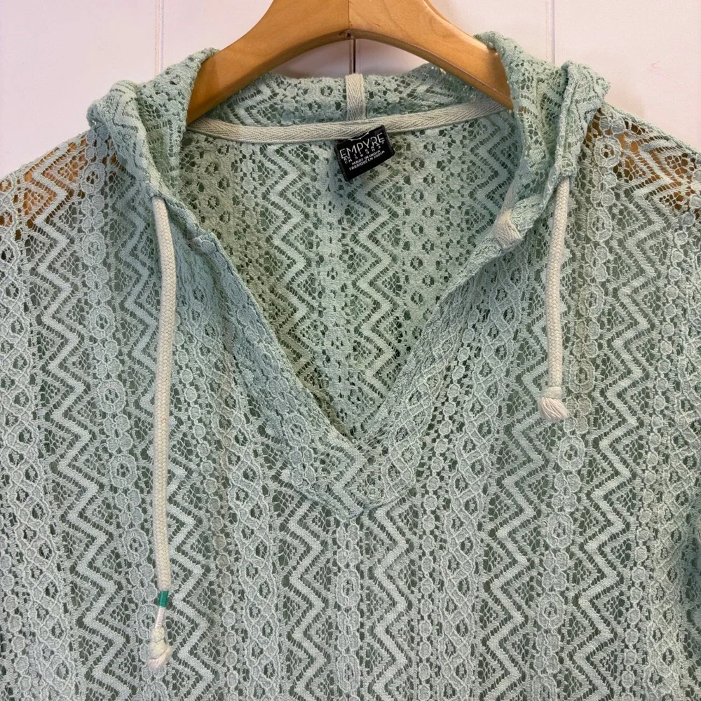 Empyre Boho Chevron Sheer Lace Hoodie Womens Small Festival Indie Beach Carefree